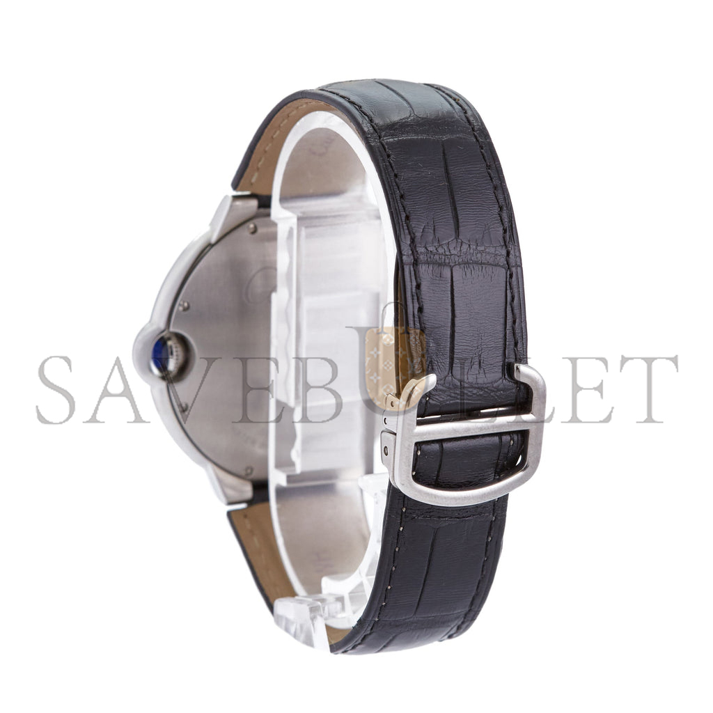 CARTIER BALLON BLEU SERIES BLACK LEATHER STRAP 42MM WATCH WSBB0003